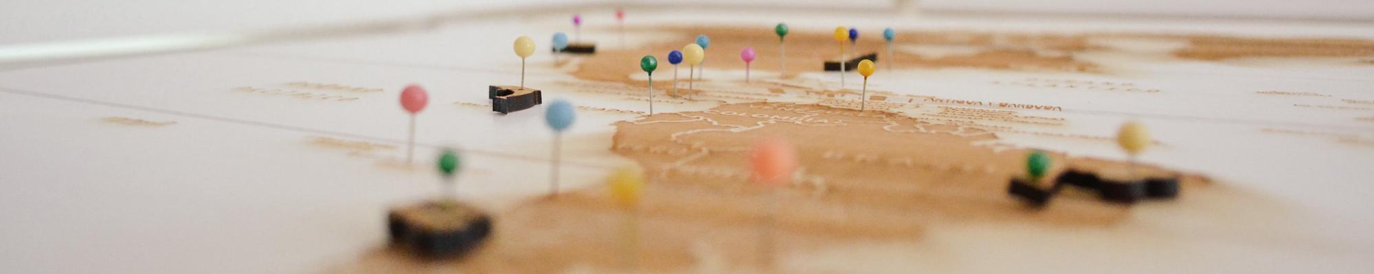 Map with colorful pins